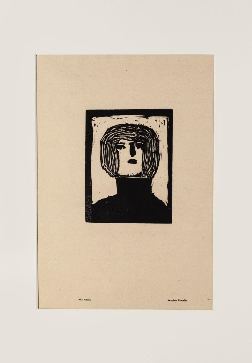 Figure - Original Woodcut Print by Amadore Porcella - Early 20th Century Early 20th Century