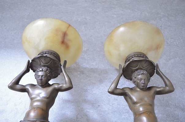 Figures Alabaster Wall Lights, 1890s, Set of 2-OV-1395144