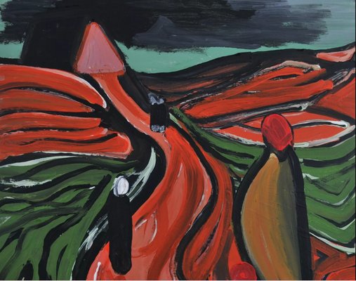 Figures on the Road, 1950s, Oil Painting-QOR-2023401