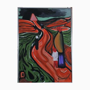 Figures on the Road, 1950s, Oil Painting-QOR-2023401