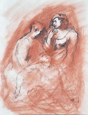 Figures - Original Pencil and Pastel on Paper - Mid 20th Century 20th Century-ZCI-779338