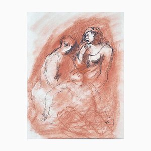 Figures - Original Pencil and Pastel on Paper - Mid 20th Century 20th Century-ZCI-779338