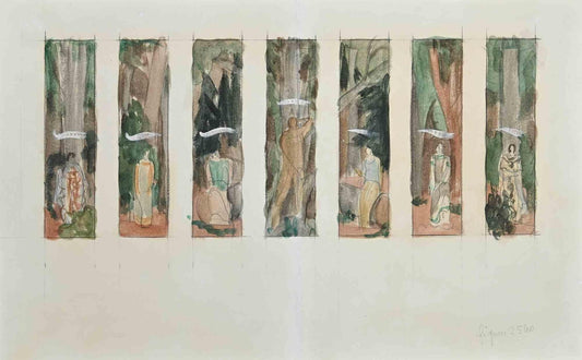 Figures with the Trees, Original Drawing, 1950s