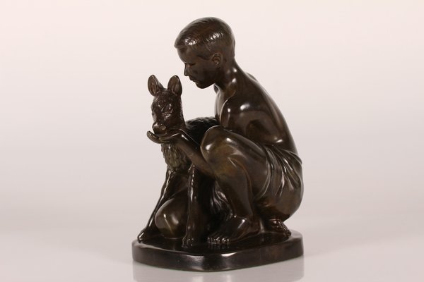 Figurine of Young Shepherd with Lamb in Disco Metal by Just Andersen, 1950s-QQ-1758350