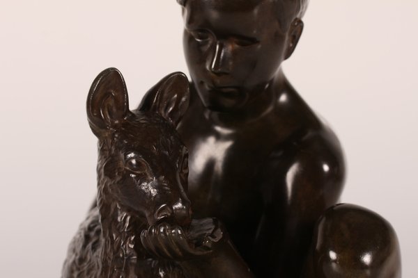 Figurine of Young Shepherd with Lamb in Disco Metal by Just Andersen, 1950s-QQ-1758350