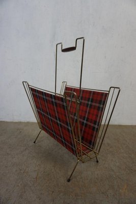 Filigree Newspaper Rack with Checked Pattern and Teak Handle-GPQ-1783858