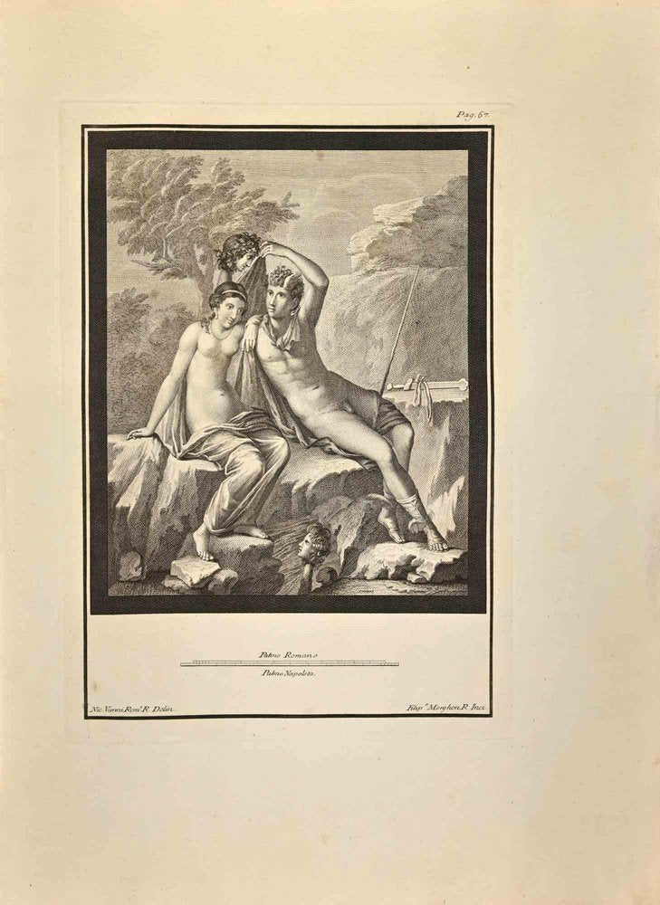 Filippo Morghen, Hermes God and Nymph, Etching, 18th Century