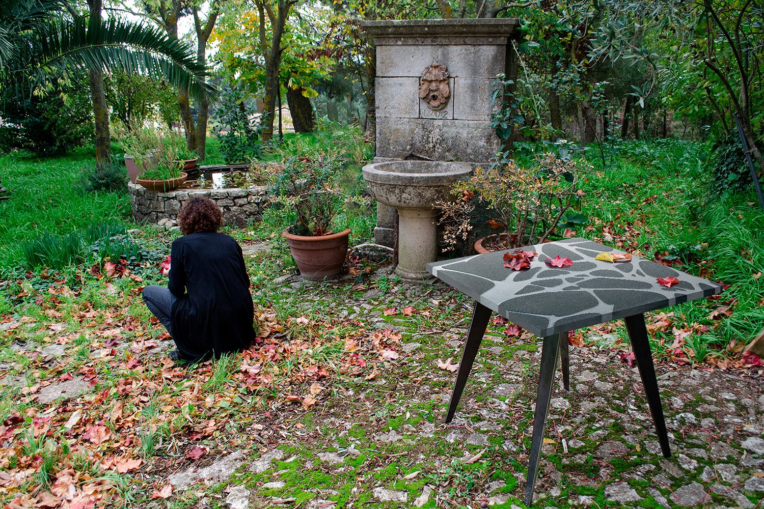 Filodifumo Ventura V3 Lava Stone & Steel Garden Table by Riccardo Scibetta & Sonia Giambrone for MYOP