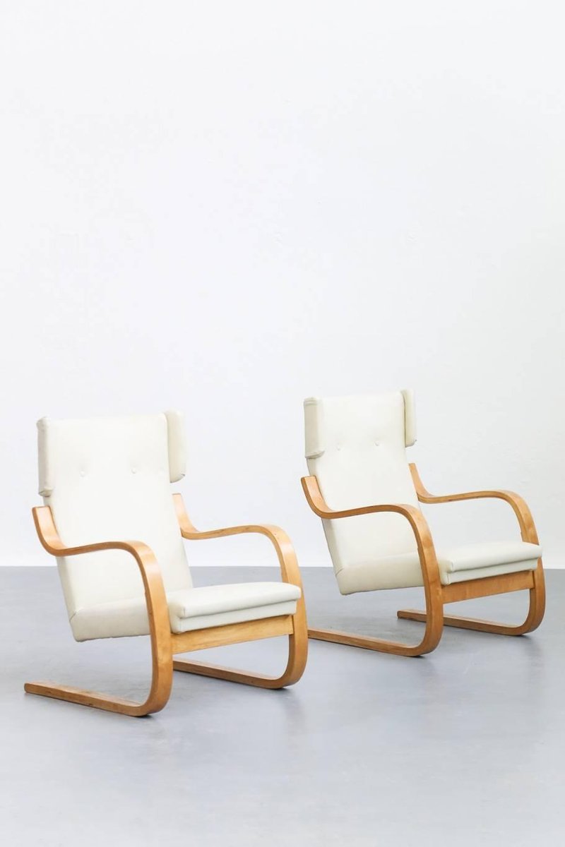 Finnish Model 401 Lounge Chairs by Alvar Aalto, 1930s, Set of 2