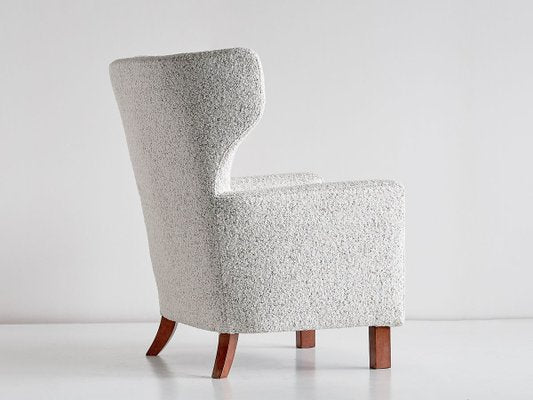 Finnish Pearl Bouclé Fabric and Beech Wingback Armchair by Paul Boman for Boman OY, 1940s-FMT-737401