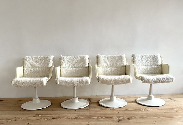 Finnish Swivel Chairs with Sheepskin Upholstery by Yrjo Kukkapuro for Haimi, 1960s, Set of 4-APD-1726458