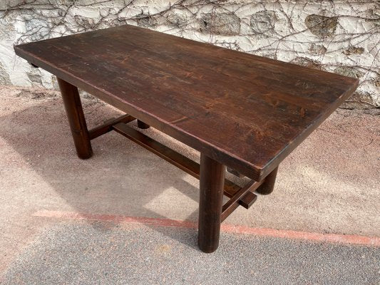 Fir Dining Table with Round Legs, 1950s-SDV-868931