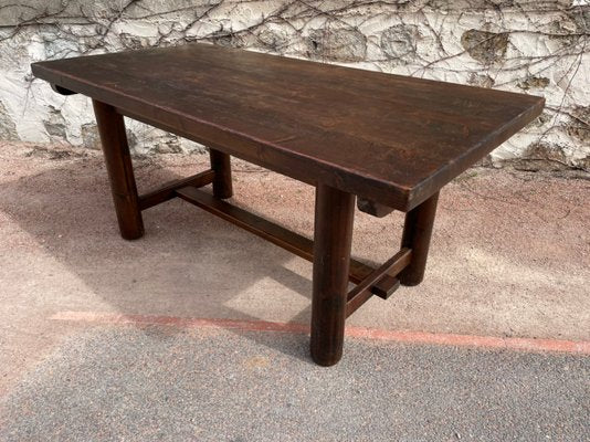 Fir Dining Table with Round Legs, 1950s-SDV-868931