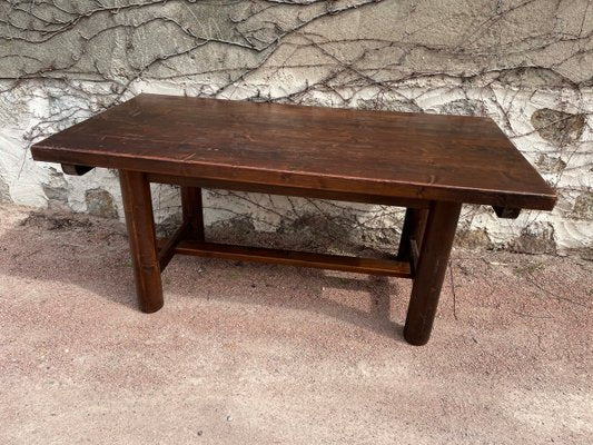 Fir Dining Table with Round Legs, 1950s-SDV-868931