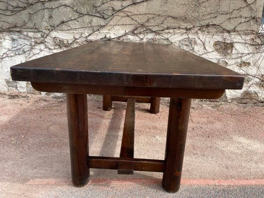 Fir Dining Table with Round Legs, 1950s-SDV-868931