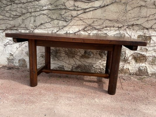 Fir Dining Table with Round Legs, 1950s-SDV-868931