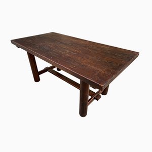 Fir Dining Table with Round Legs, 1950s-SDV-868931