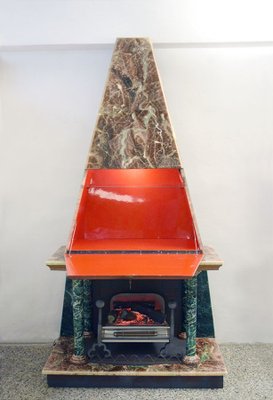 Fireplace Faux Marble With Bar Cabinet, 1950s-HS-1187980