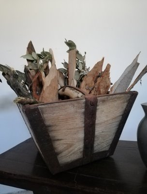 Firewood Basket in Solid Chestnut and Wrought Iron-UIW-1107030