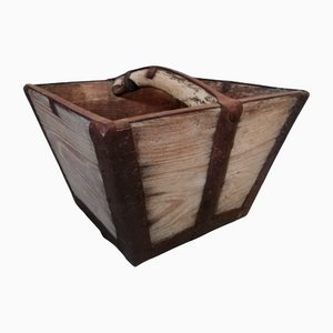 Firewood Basket in Solid Chestnut and Wrought Iron-UIW-1107030