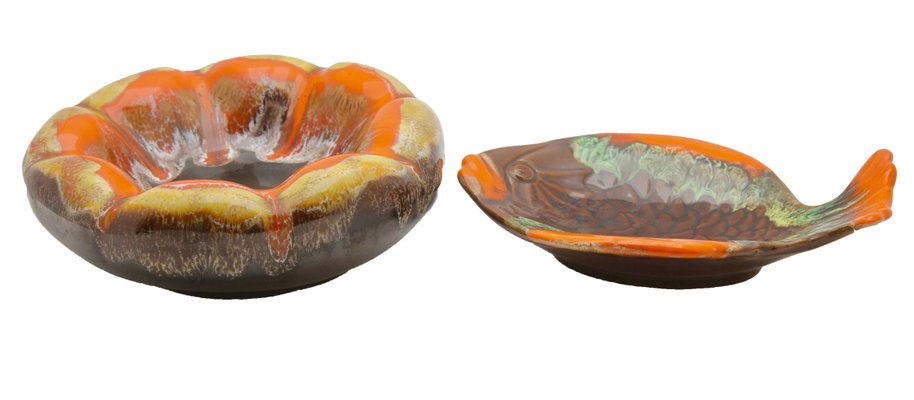 Fish and Oyster Plates with Drip Glaze from Vallauris, Set of 3-MJY-1148752