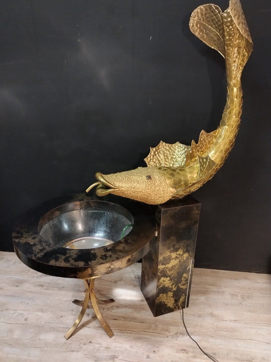 Fish Fountain Sculpture in Golden Brass by Henri Fernandez, 1970s