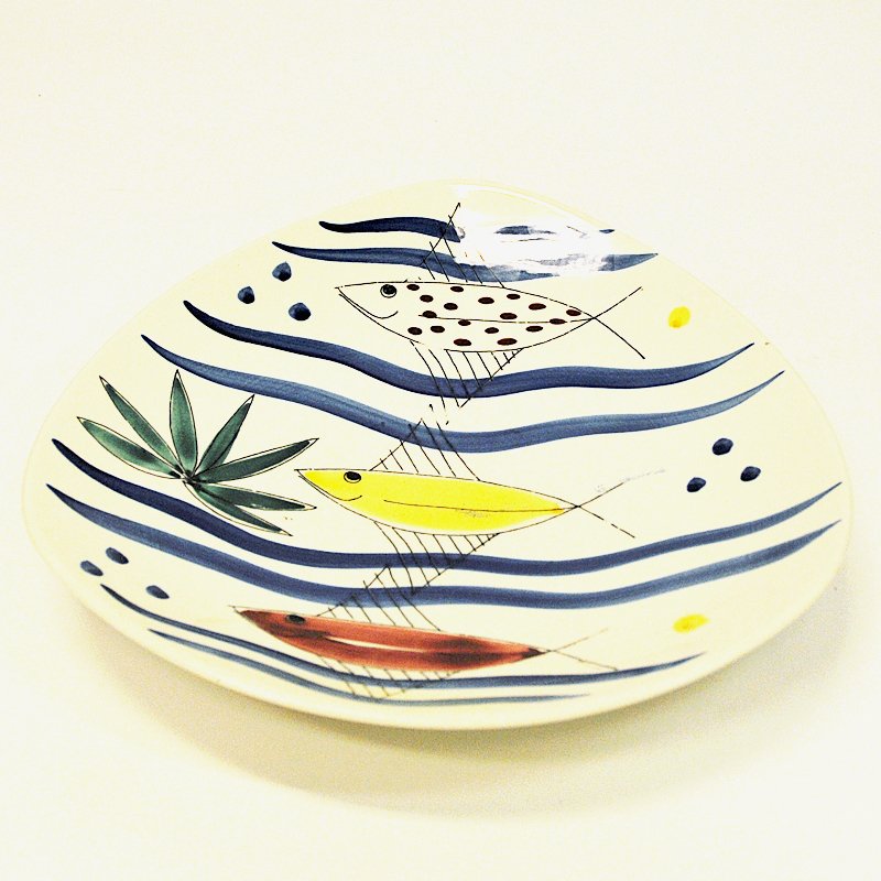 Fish Motive Ceramic Dish by Inger Waage for Stavangerflint, Norway, 1950s