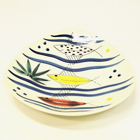 Fish Motive Ceramic Dish by Inger Waage for Stavangerflint, Norway, 1950s