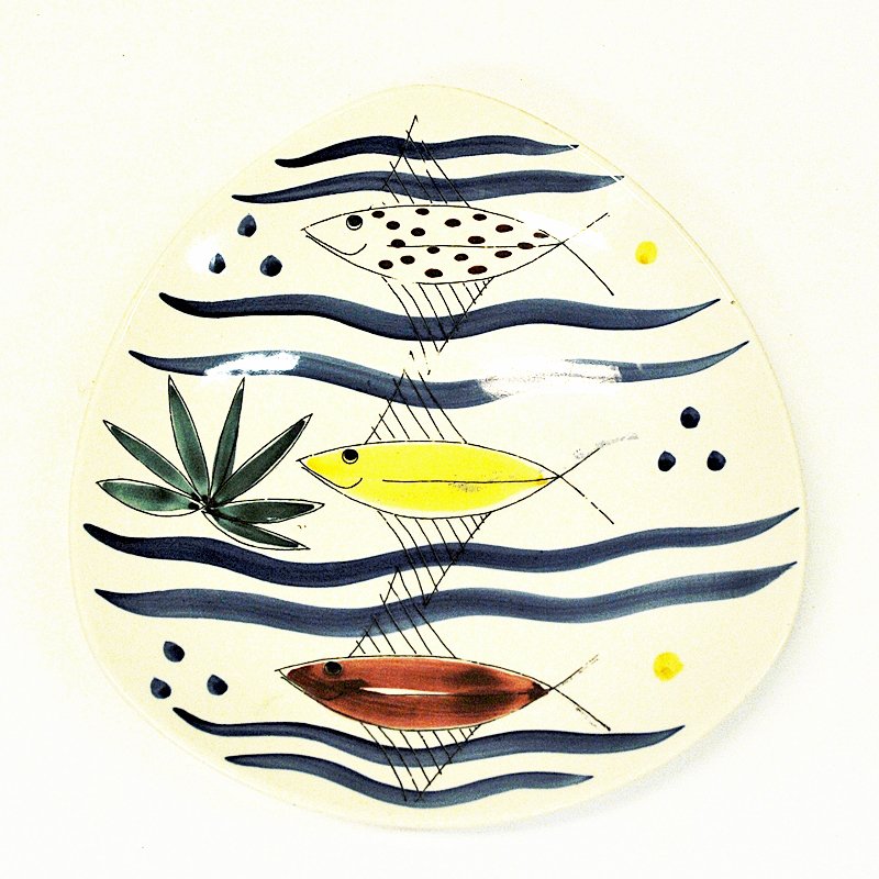 Fish Motive Ceramic Dish by Inger Waage for Stavangerflint, Norway, 1950s