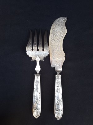 Fish Serving Implements with Silver Handles, 1800s, Set of 2-EHL-861598