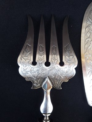 Fish Serving Implements with Silver Handles, 1800s, Set of 2-EHL-861598