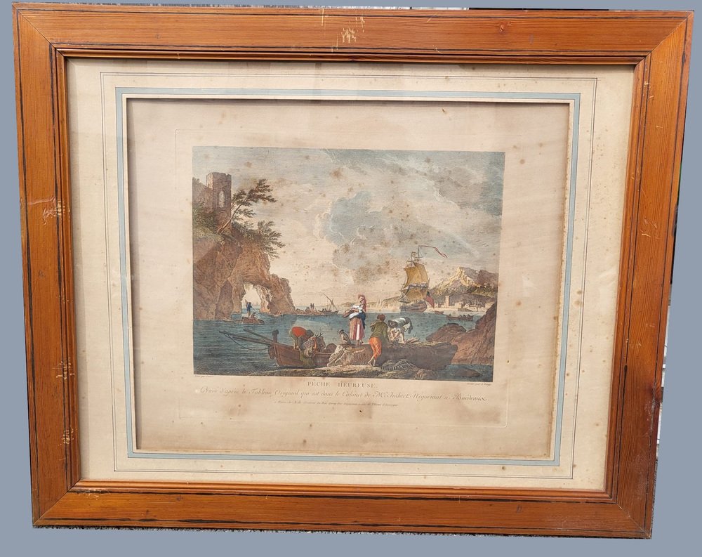 Fishing, 1800s, Etchings, Framed, Set of 4