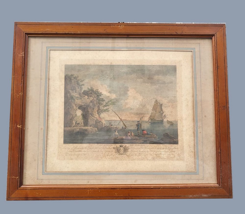 Fishing, 1800s, Etchings, Framed, Set of 4