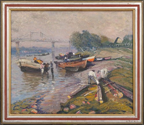 Fishing Boats in Lielupe, Oil on Canvas, 20th Century