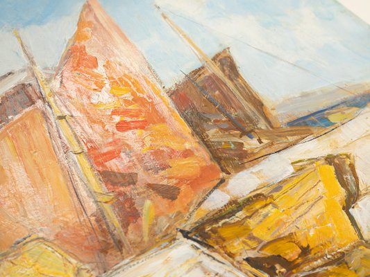 Fishing Boats in Venice, Oil on Panel, Framed-GPP-1054014