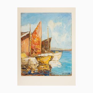 Fishing Boats in Venice, Oil on Panel, Framed-GPP-1054014