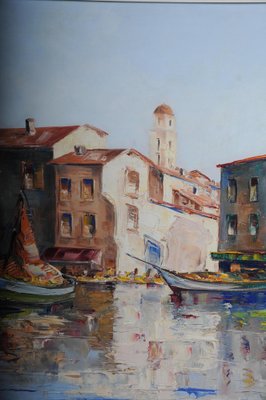 Fishing Harbor in St. Tropez, 20th Century, Oil on Canvas, Framed-FLW-1402169