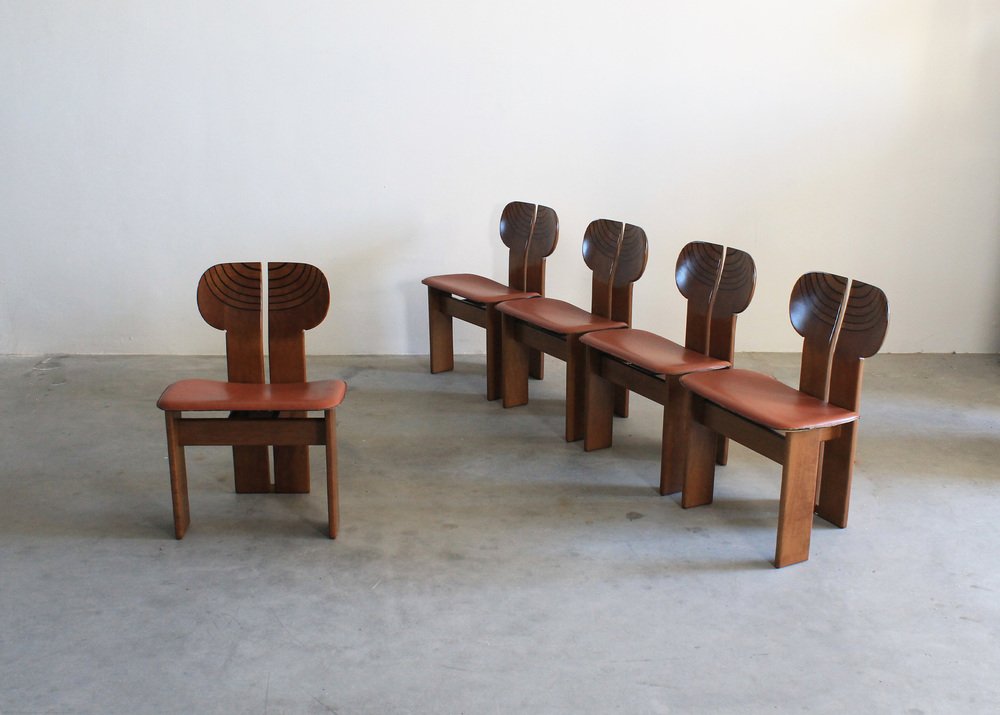 Five Africa Dining Chair Chair by Tobia & Afra Scarpa for Maxalto Artona, Italy, 1970s, Set of 5