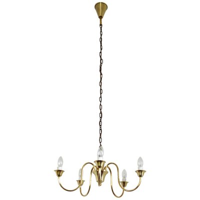 Five-Arm Brass Chandelier attributed to Fog & Mørup, 1950s-HPQ-1451095