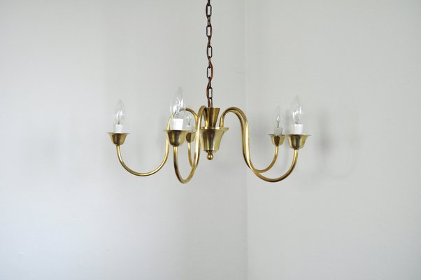 Five-Arm Brass Chandelier attributed to Fog & Mørup, 1950s-HPQ-1451095