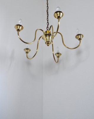 Five-Arm Brass Chandelier attributed to Fog & Mørup, 1950s-HPQ-1451095