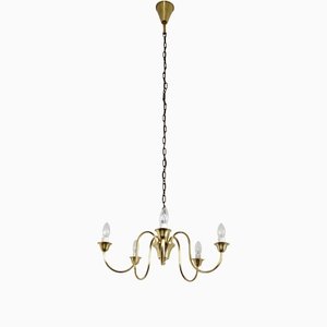 Five-Arm Brass Chandelier attributed to Fog & Mørup, 1950s-HPQ-1451095