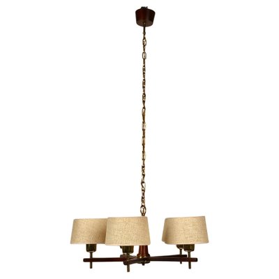 Five Arms Chandelier in Teak Wood and Brass by J. T. Kalmar for Kalmar, 1965-BAF-1761339