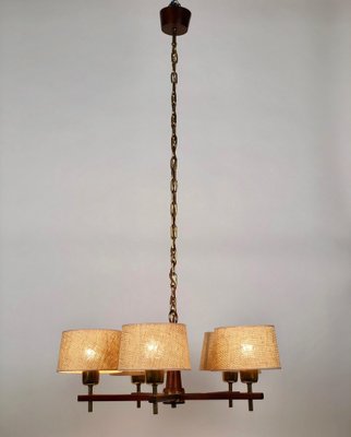 Five Arms Chandelier in Teak Wood and Brass by J. T. Kalmar for Kalmar, 1965-BAF-1761339