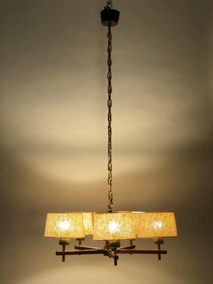 Five Arms Chandelier in Teak Wood and Brass by J. T. Kalmar for Kalmar, 1965-BAF-1761339