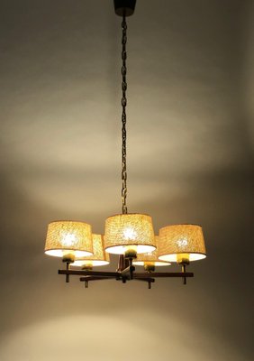 Five Arms Chandelier in Teak Wood and Brass by J. T. Kalmar for Kalmar, 1965-BAF-1761339