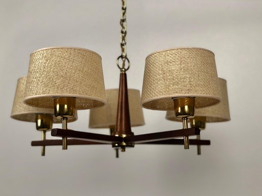 Five Arms Chandelier in Teak Wood and Brass by J. T. Kalmar for Kalmar, 1965-BAF-1761339