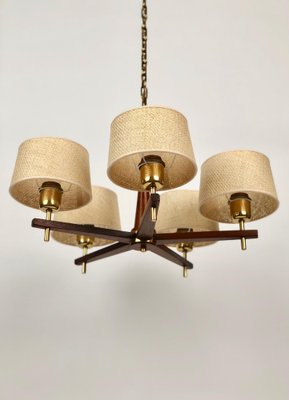 Five Arms Chandelier in Teak Wood and Brass by J. T. Kalmar for Kalmar, 1965-BAF-1761339