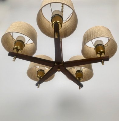 Five Arms Chandelier in Teak Wood and Brass by J. T. Kalmar for Kalmar, 1965-BAF-1761339