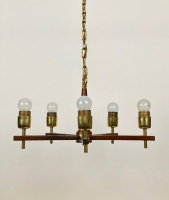 Five Arms Chandelier in Teak Wood and Brass by J. T. Kalmar for Kalmar, 1965-BAF-1761339